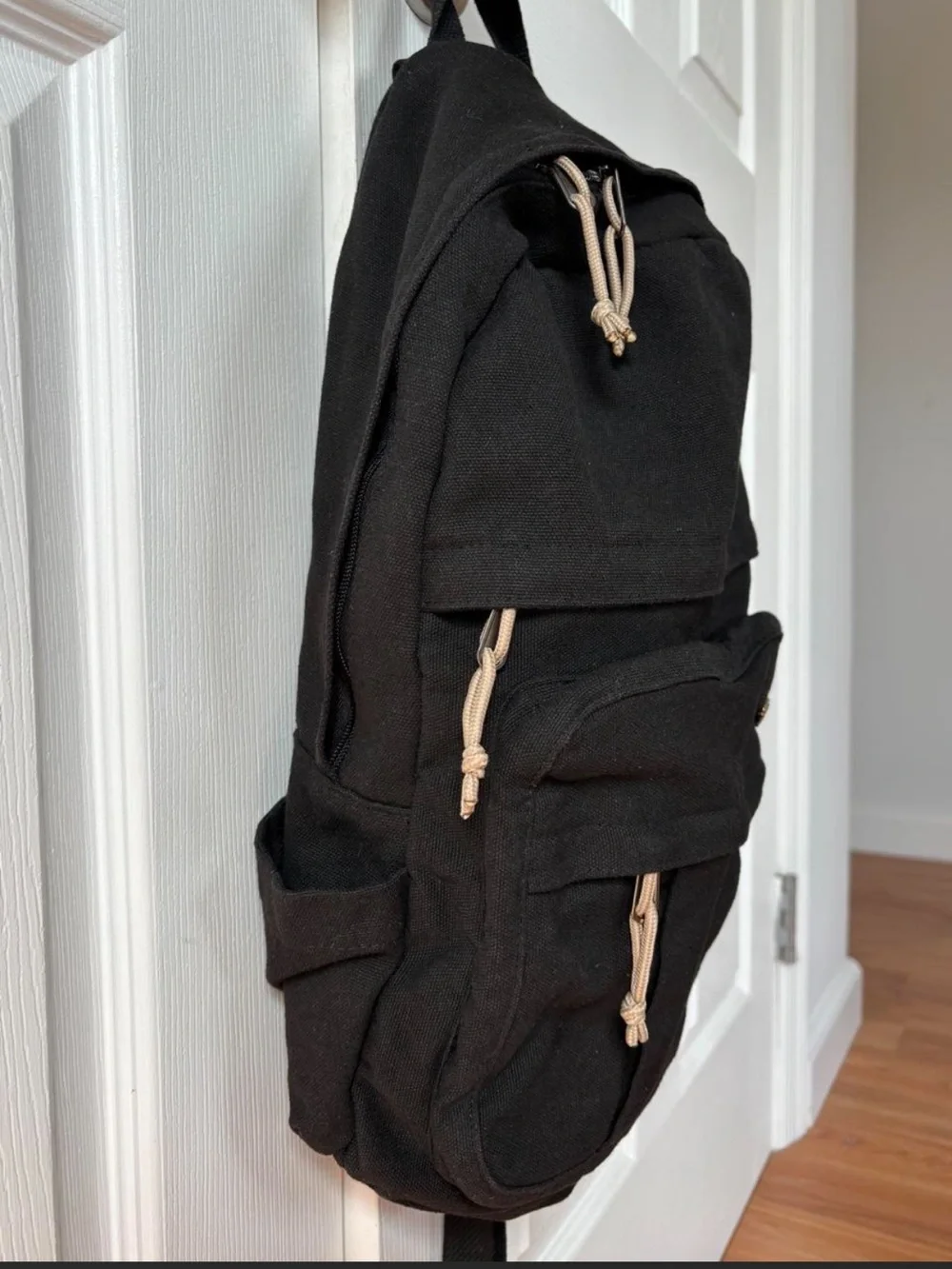 Black Canvas Backpack with Wing Emblem